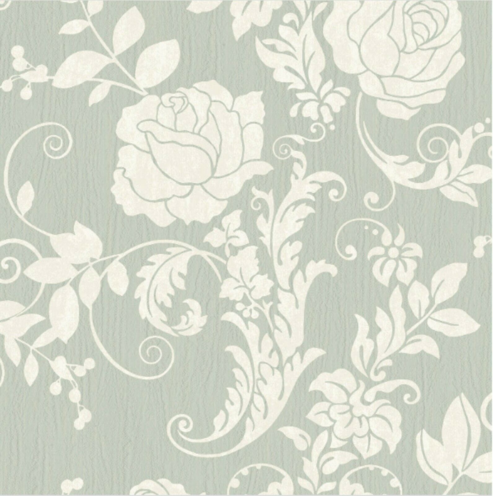 Rasch Green White Metallic Floral Flower Trail Glitter Textured Wallpaper  Vinyl – Wallpaper Decor