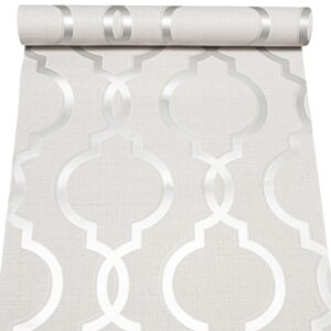 Grey Silver Geometric Trellis Glitter Textured Wallpaper