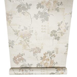 Cream Beige Postcards Stamps Words Floral Wallpaper