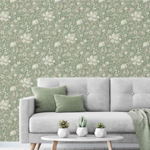 Sage Green Floral Wallpaper