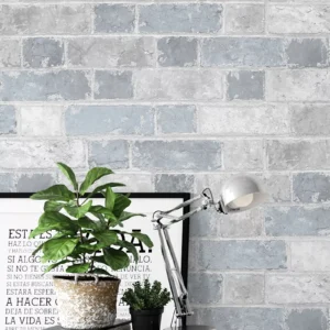 Rustic Brick Wall Effect Wallpaper Blue Light Grey