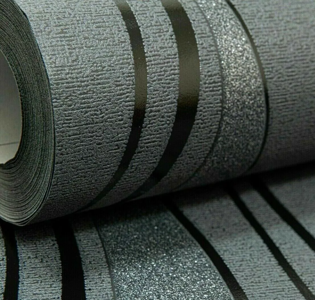 Wave Stripe Glitter Metallic Wallpaper in Grey - Image 2