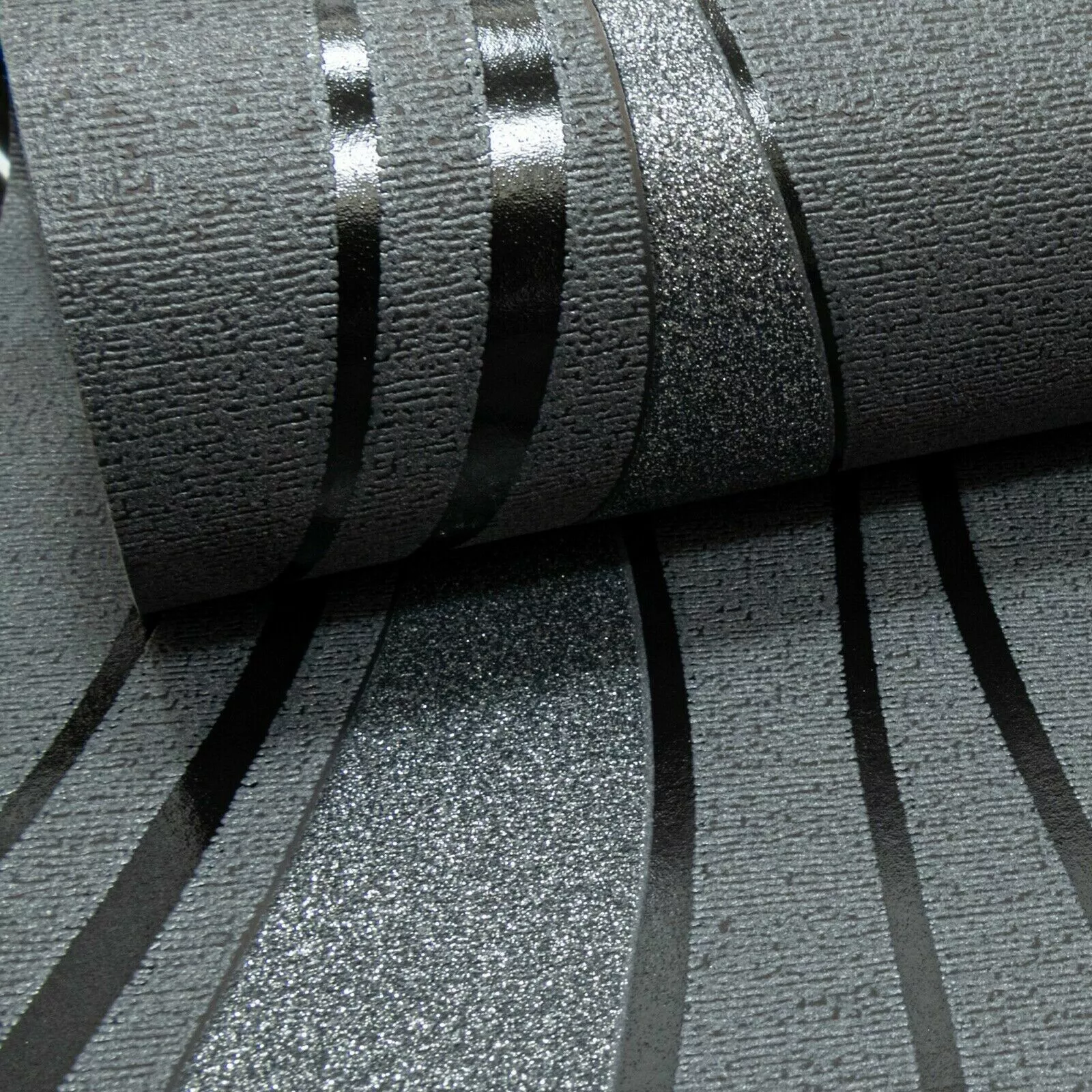 Wave Stripe Glitter Metallic Wallpaper in Grey - Image 4