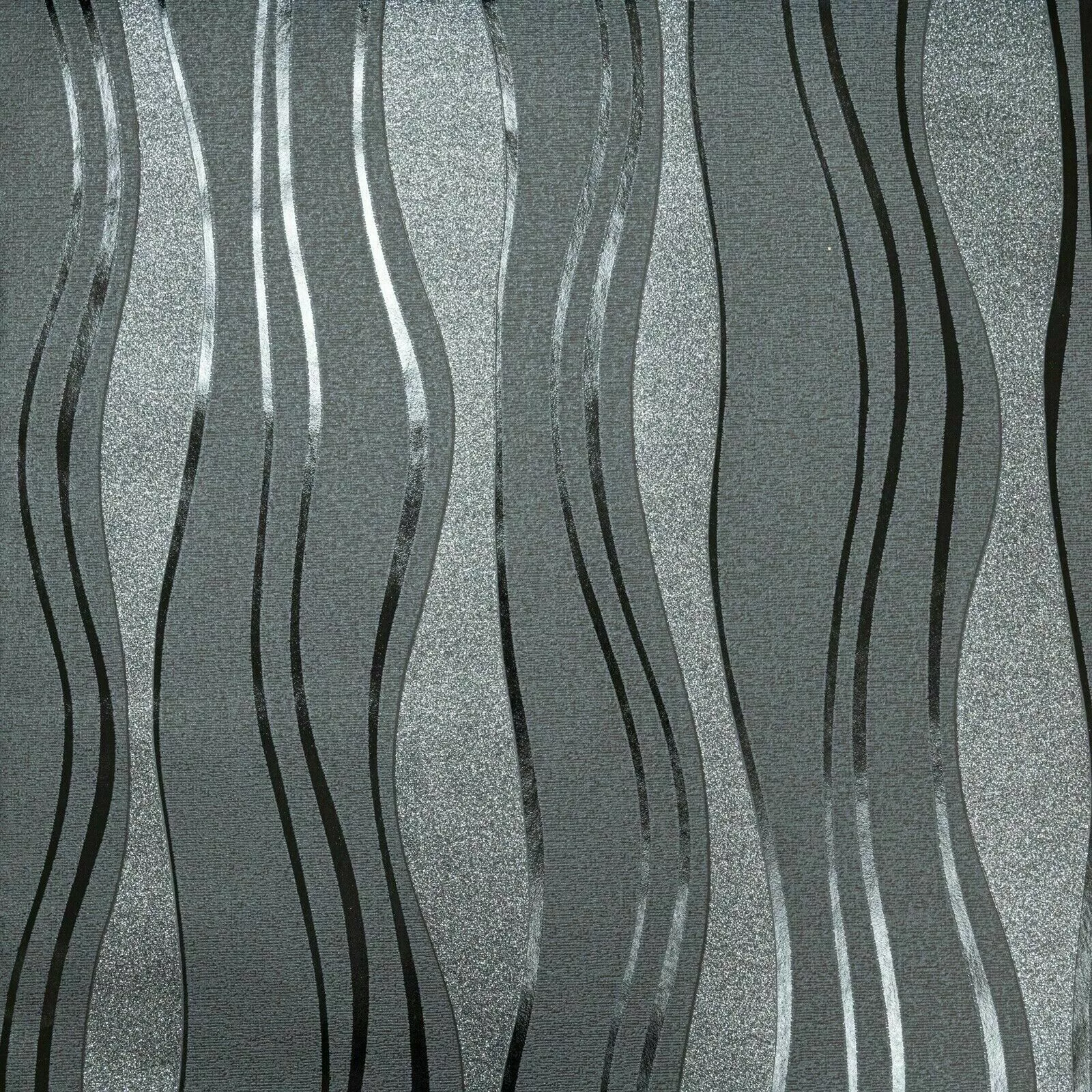 Wave Stripe Glitter Metallic Wallpaper in Grey - Image 6