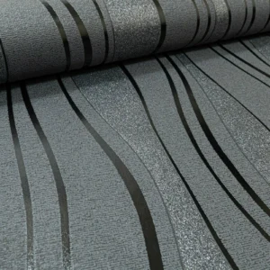 Wave Stripe Glitter Metallic Wallpaper in Grey
