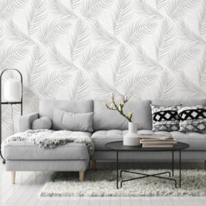 Palm Leaves in Grey & White Wallpaper