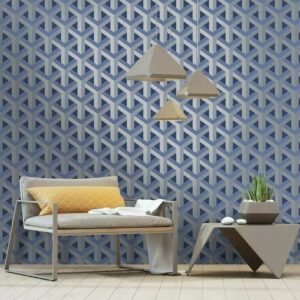 Navy Silver Metallic Feature Wallpaper