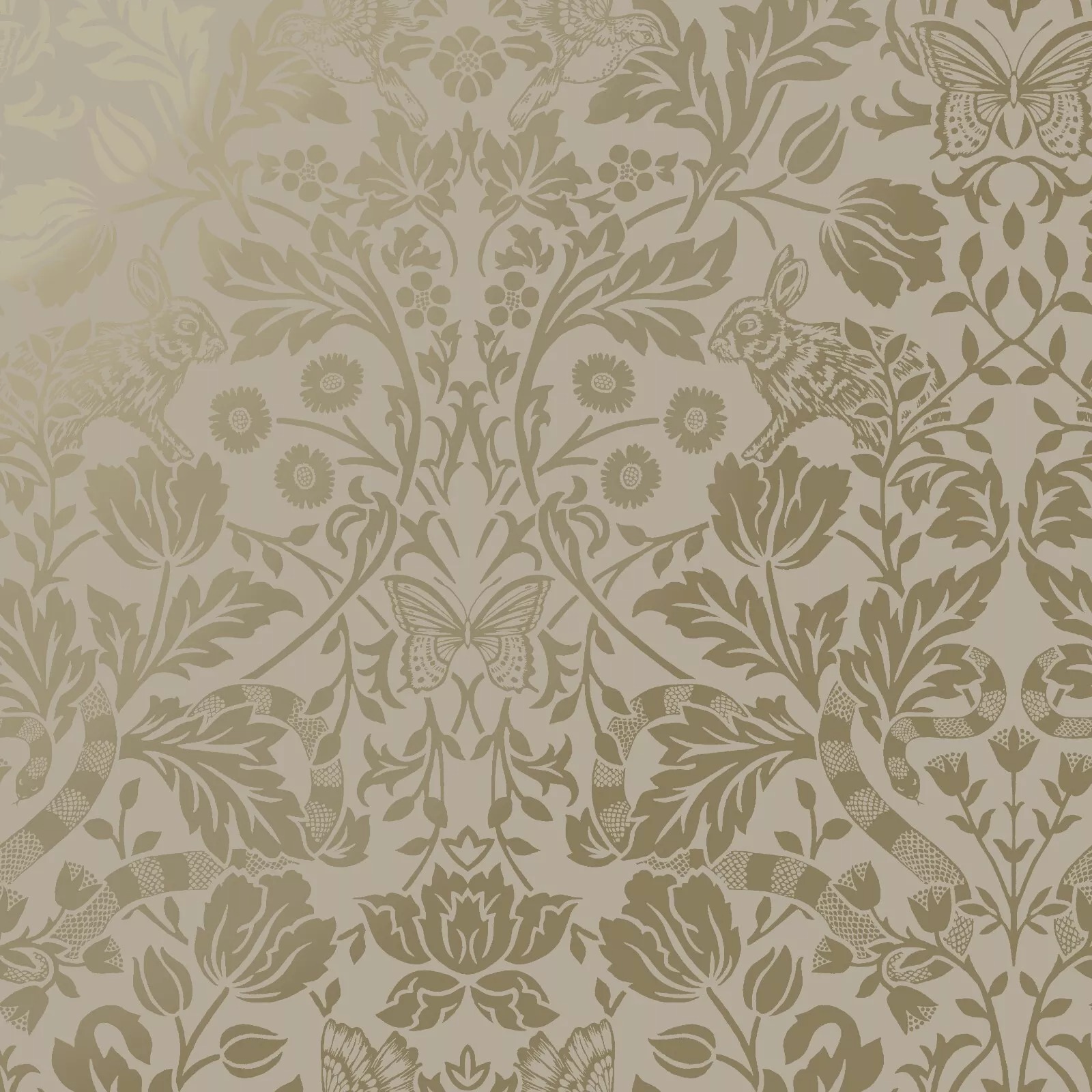 Neutral Metallic Woodland Animals Damask Wallpaper - Image 5
