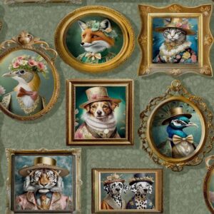 Sage Green Regal Beast Animal Victorian Portraits Wallpaper