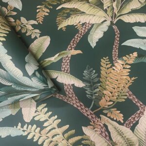 Teal Tropical Botanical Palm Leaves Wallpaper