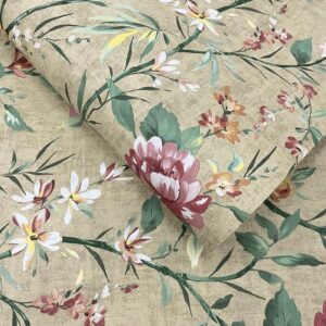 Taupe Oriental Floral Wallpaper