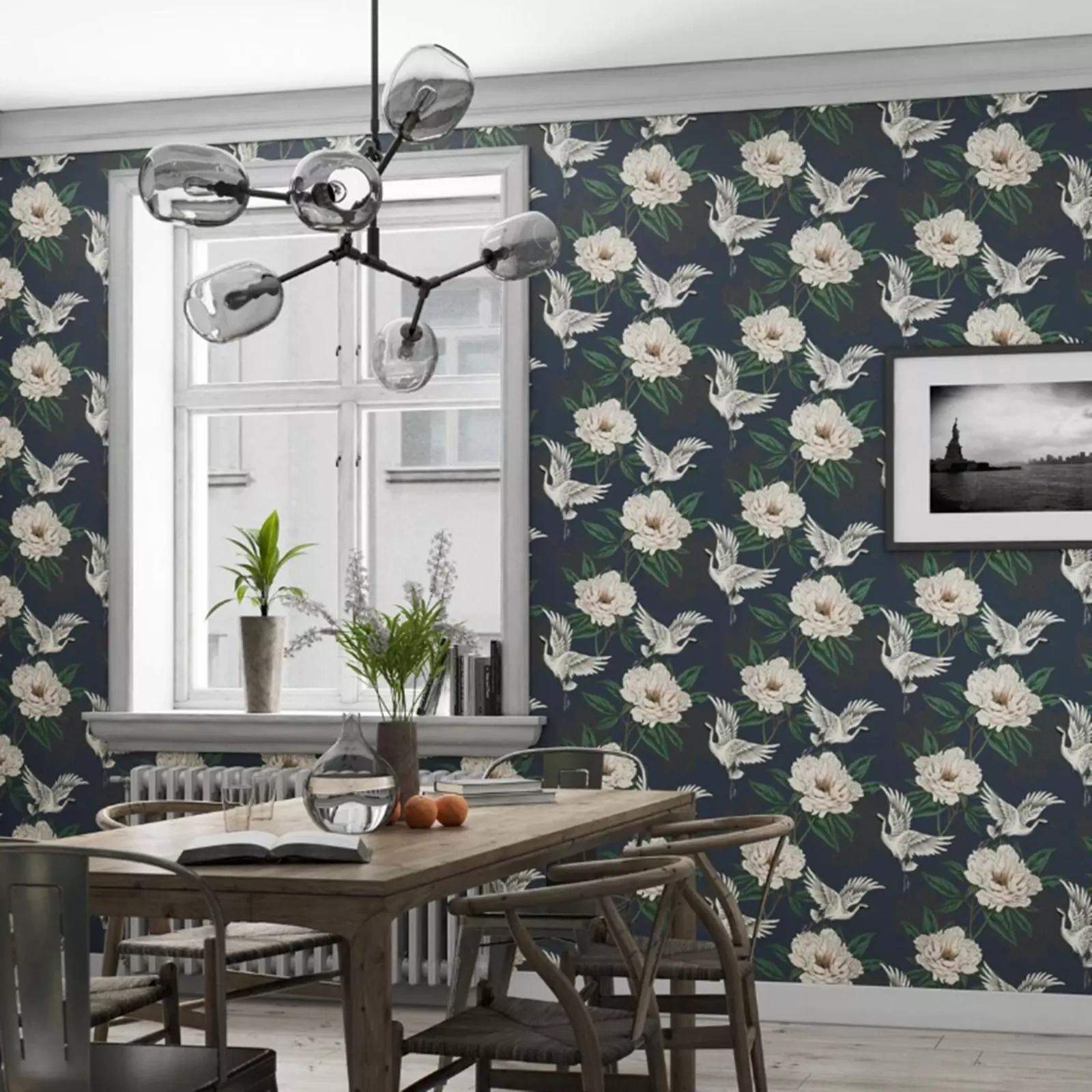 Navy Blue Floral Wallpaper - Image 3