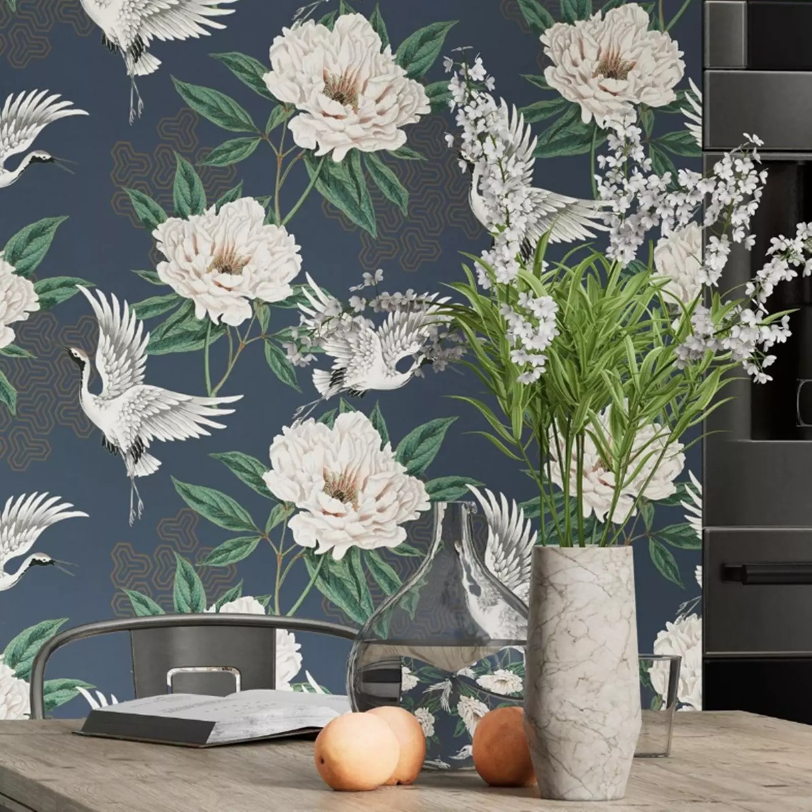 Navy Blue Floral Wallpaper - Image 4