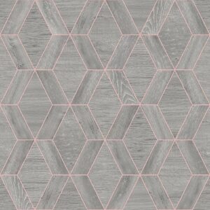 Geometric Diamond Grey Wood Effect Wallpaper