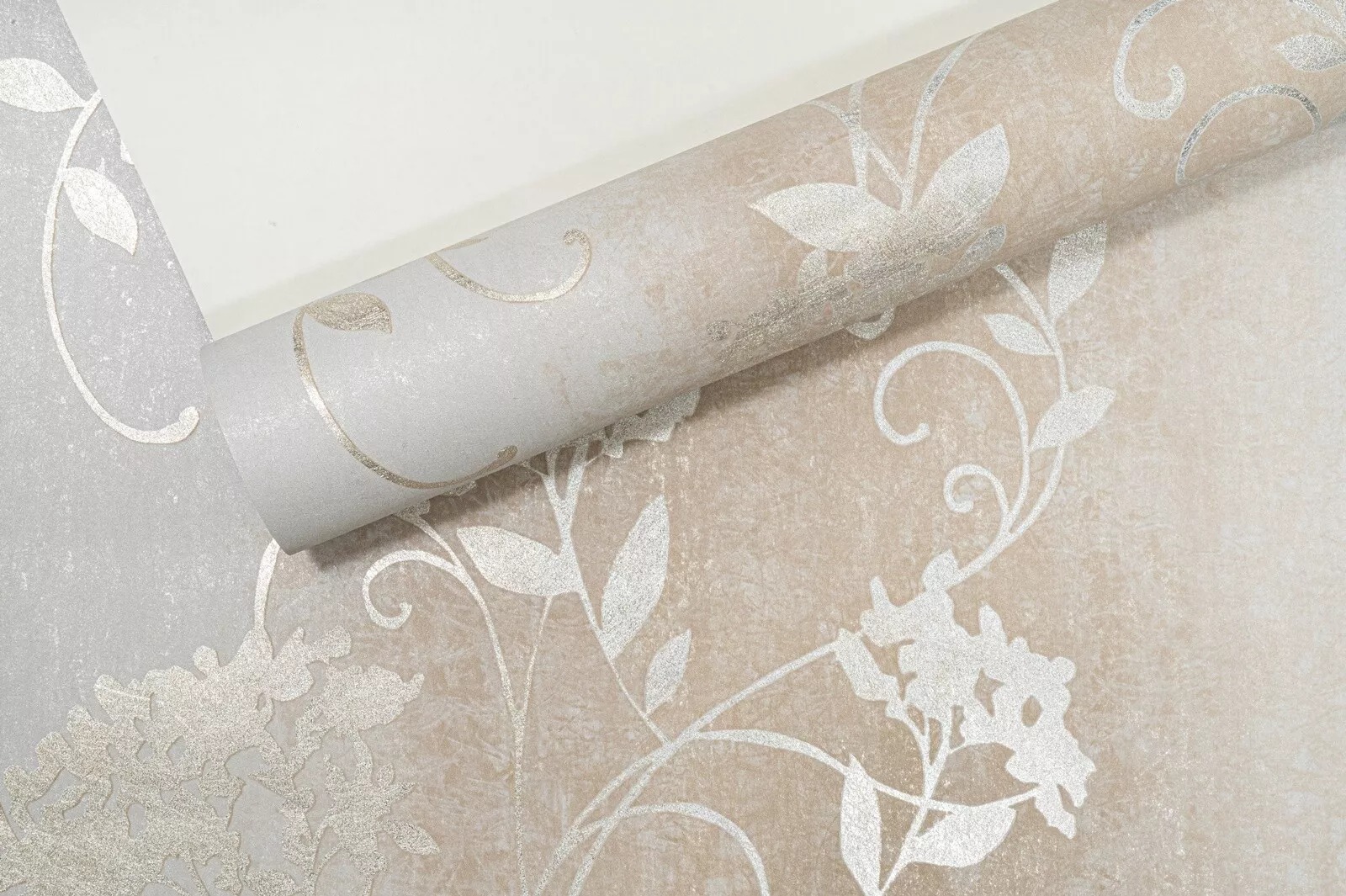 Grey Metallic Leaf Floral Trail Wallpaper - Image 4