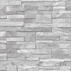 Stone Brick Slate Grey 3D Realistic Effect Wallpaper