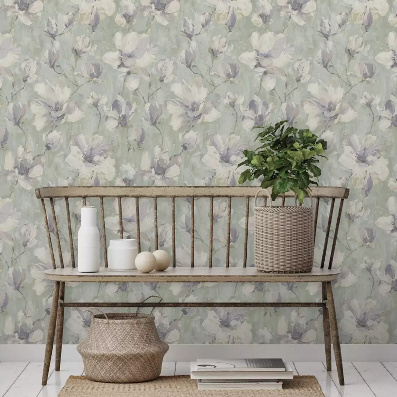 Sage Green Magnolia Floral Wallpaper - Image 2