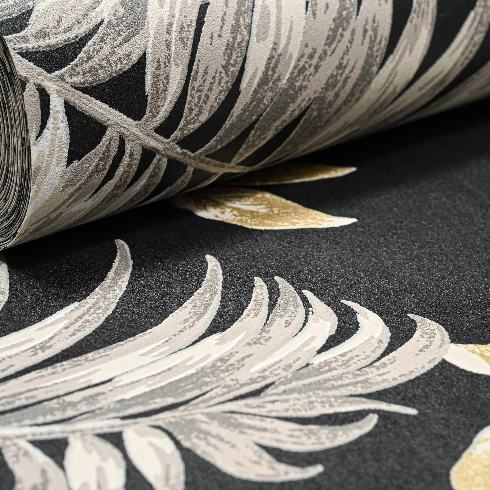 Black Floral Textured Slightly Imperfect Wallpaper - Image 2