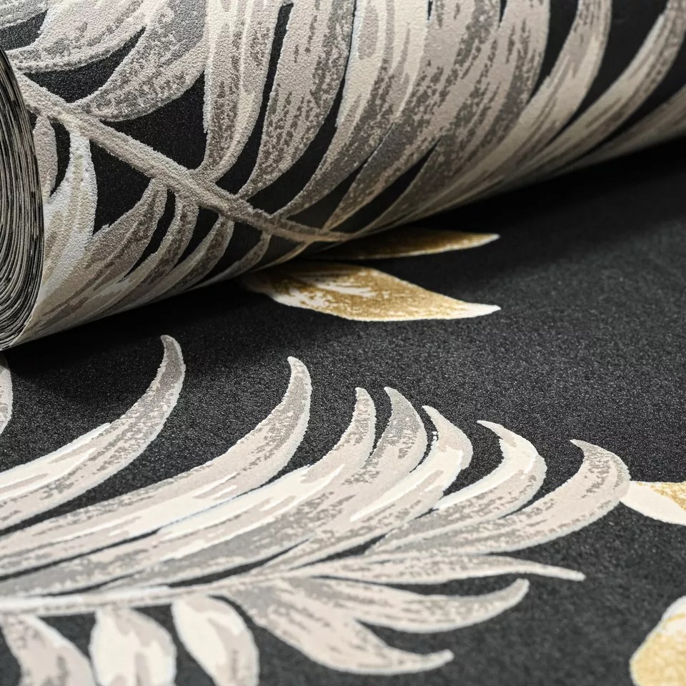 Black Floral Textured Slightly Imperfect Wallpaper - Image 7
