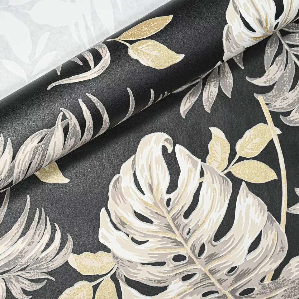 Black Floral Textured Slightly Imperfect Wallpaper - Image 9