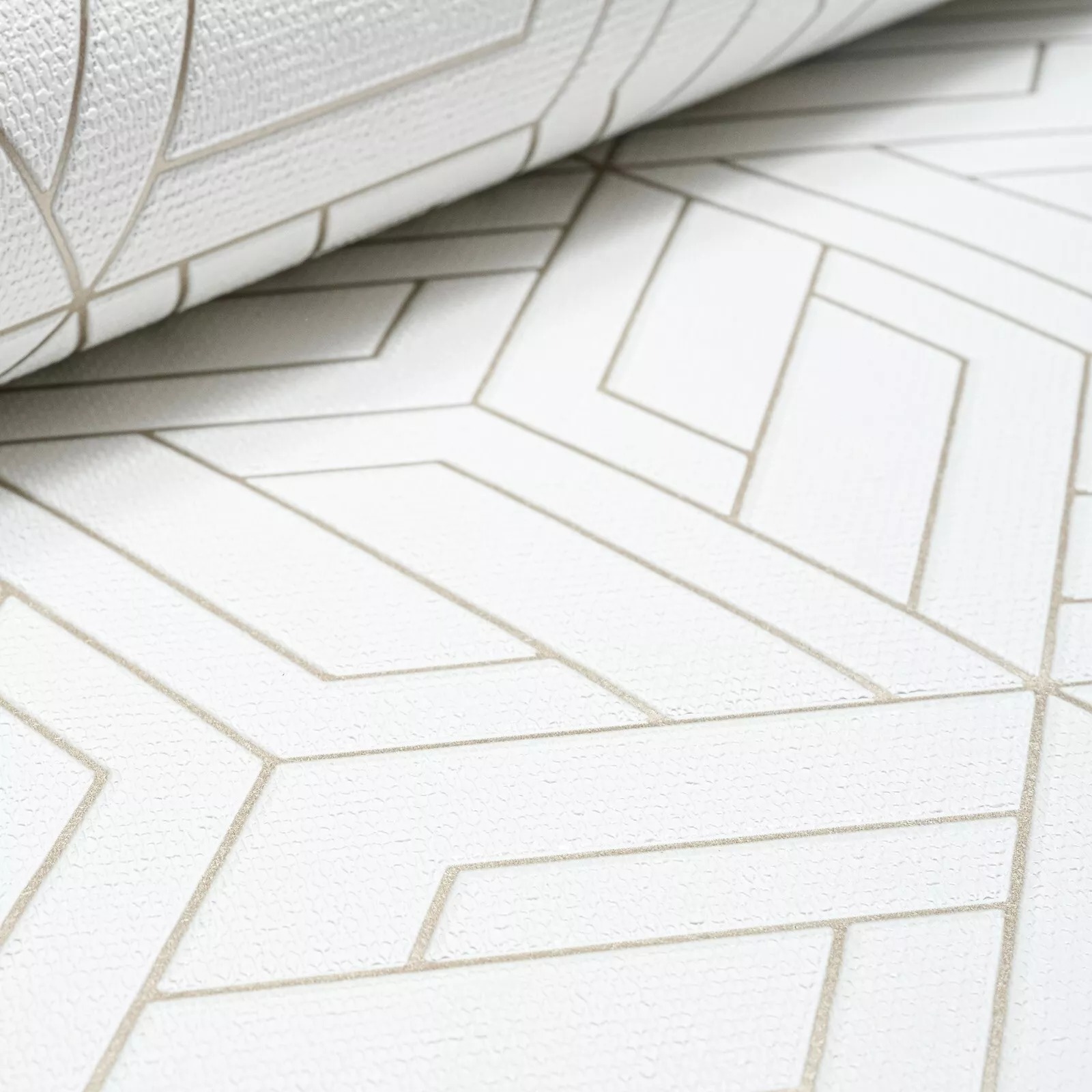 White Metallic Gold Geometric Textured Shimmer Slightly Imperfect Wallpaper - Image 2