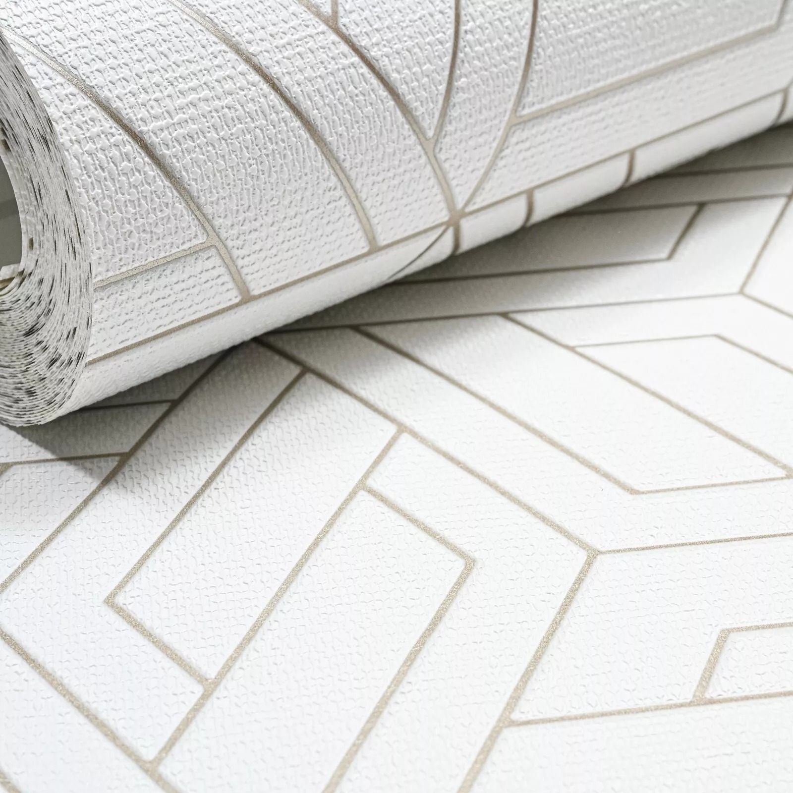 White Metallic Gold Geometric Textured Shimmer Slightly Imperfect Wallpaper - Image 3