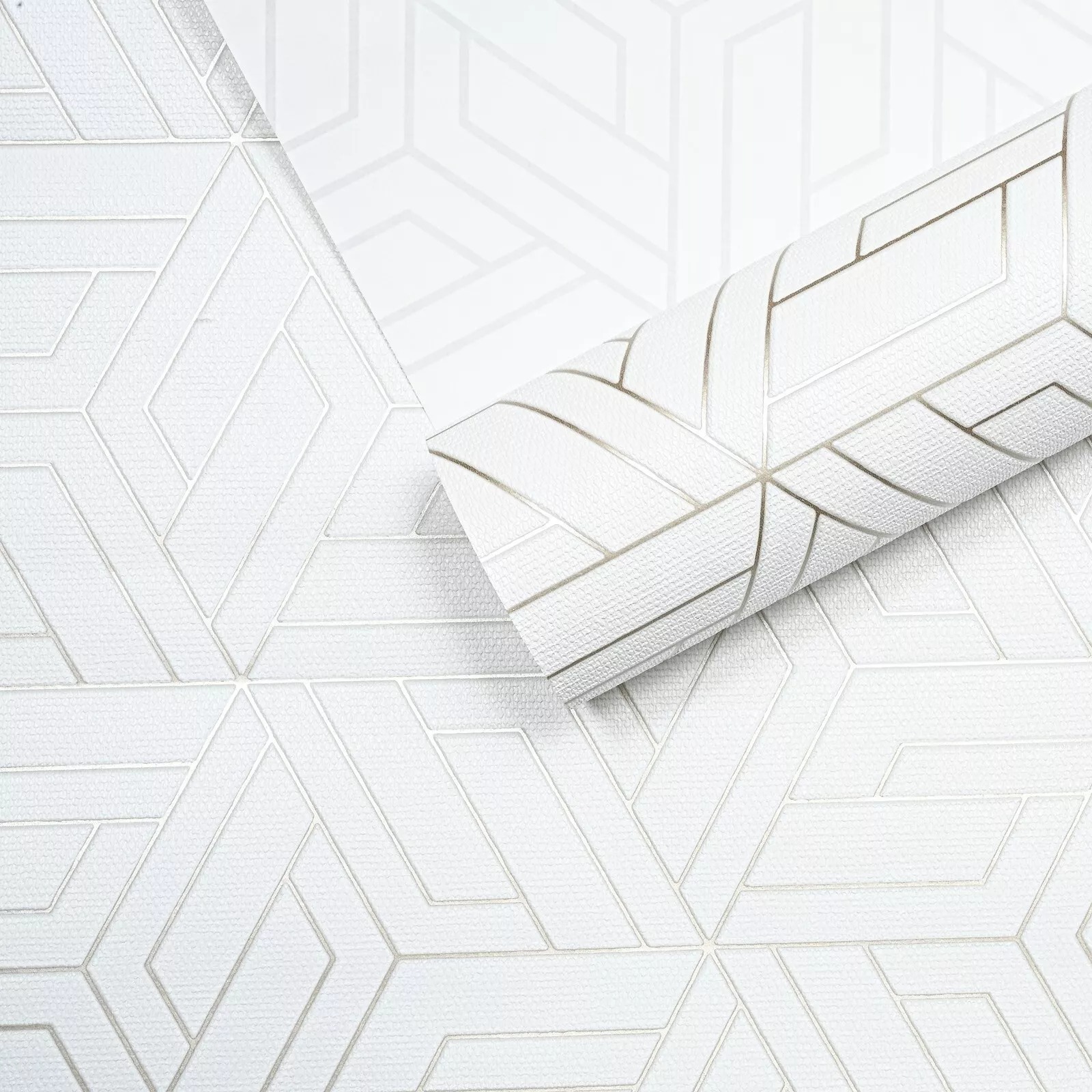 White Metallic Gold Geometric Textured Shimmer Slightly Imperfect Wallpaper - Image 4