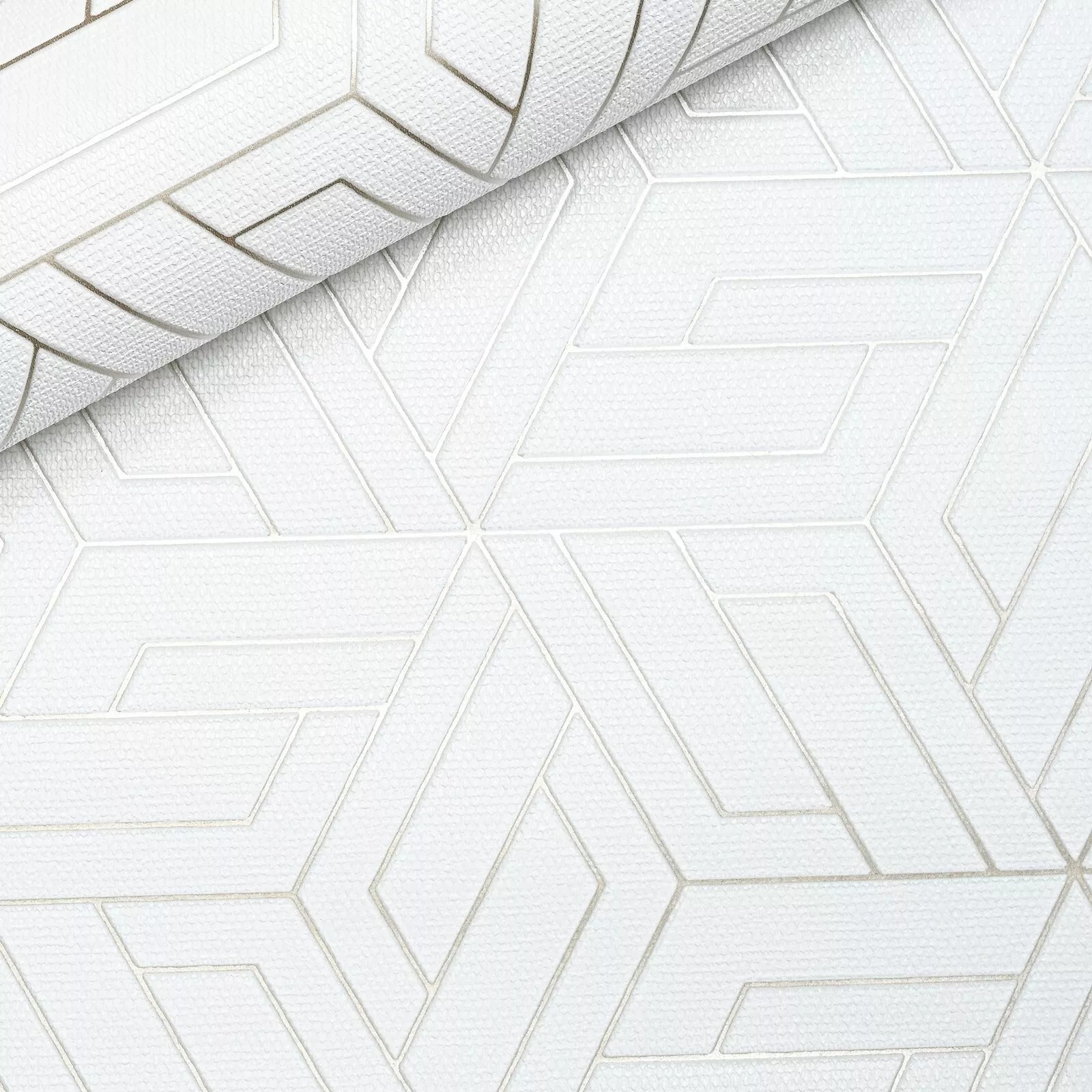White Metallic Gold Geometric Textured Shimmer Slightly Imperfect Wallpaper - Image 5