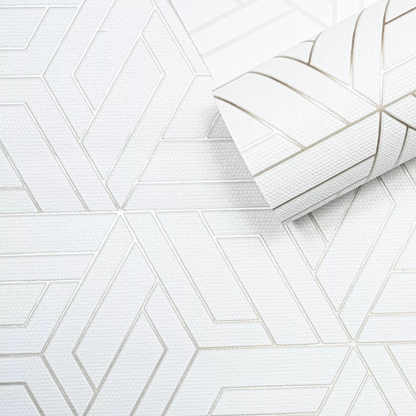 White Metallic Gold Geometric Textured Shimmer Slightly Imperfect Wallpaper - Image 6