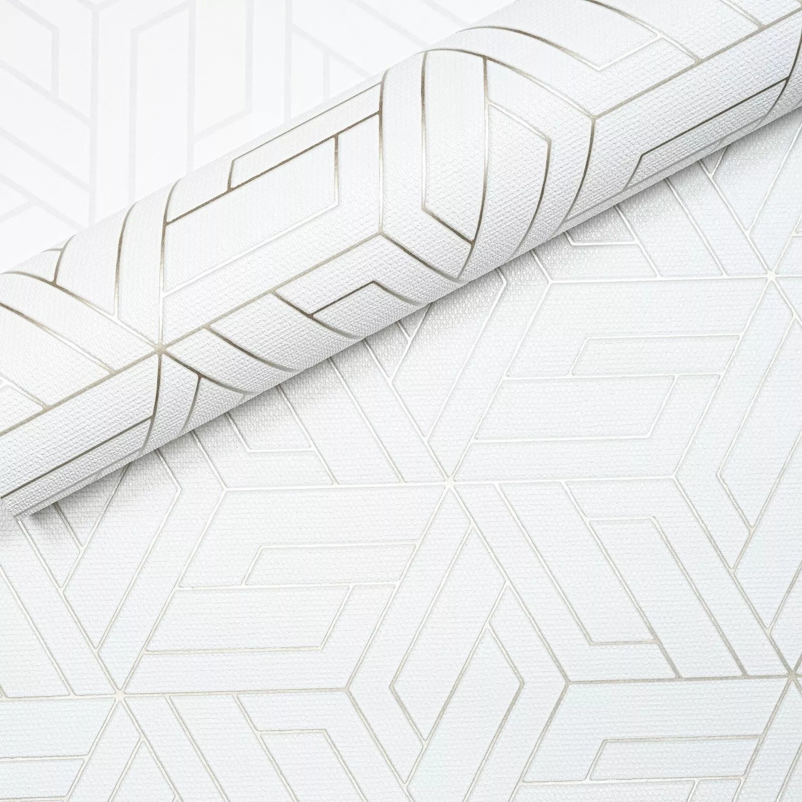 White Metallic Gold Geometric Textured Shimmer Slightly Imperfect Wallpaper - Image 9