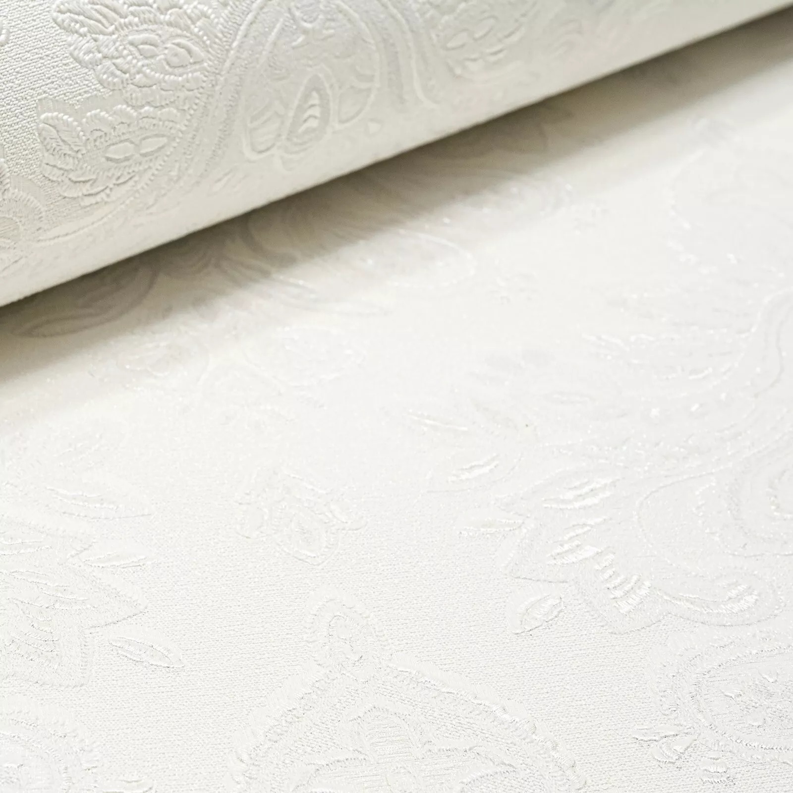 Plain Off White Damask patterned Textured Slightly Imperfect Wallpaper - Image 3