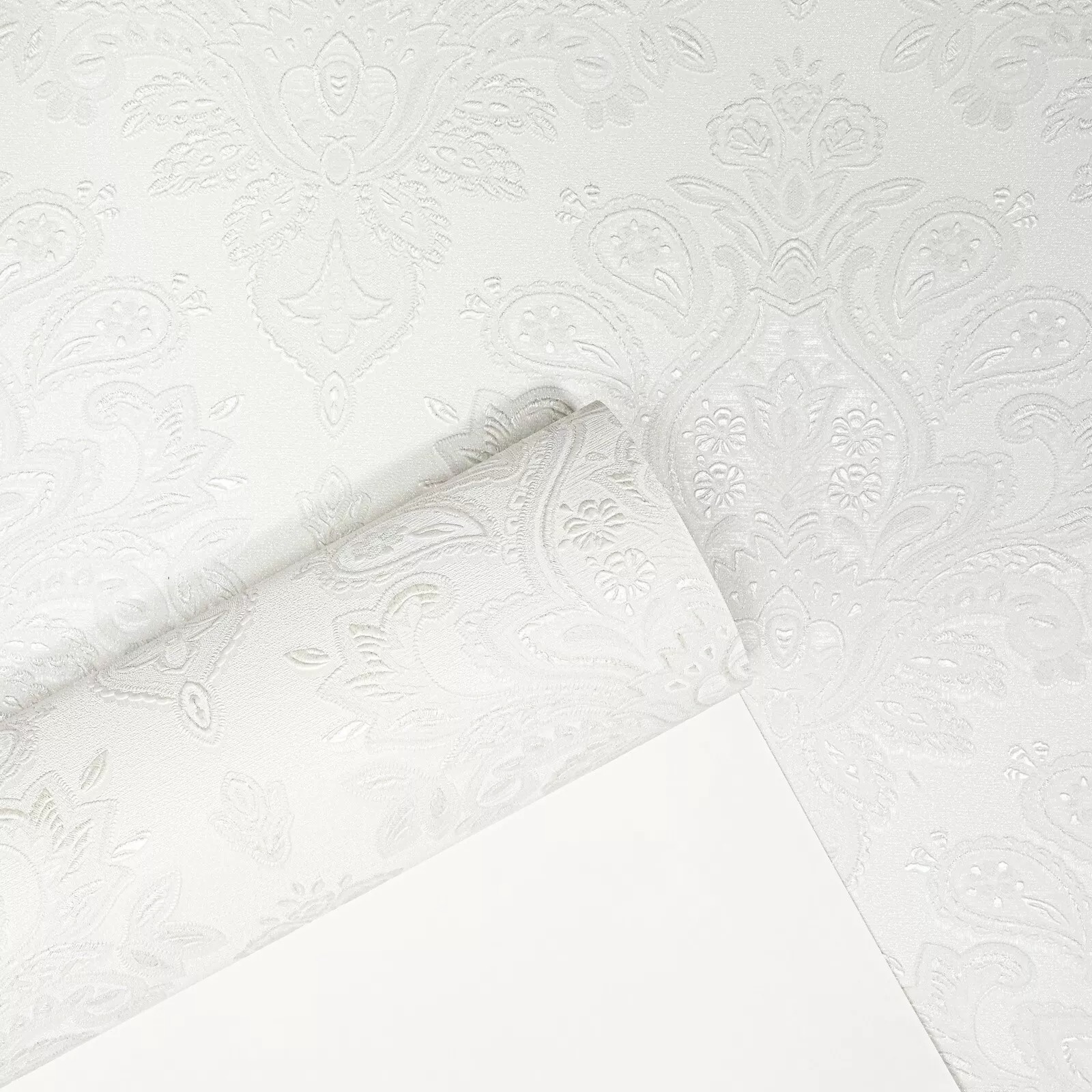 Plain Off White Damask patterned Textured Slightly Imperfect Wallpaper - Image 4
