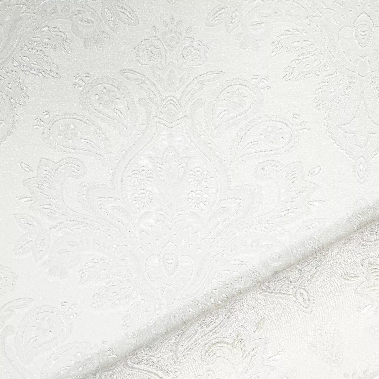 Plain Off White Damask patterned Textured Slightly Imperfect Wallpaper - Image 5