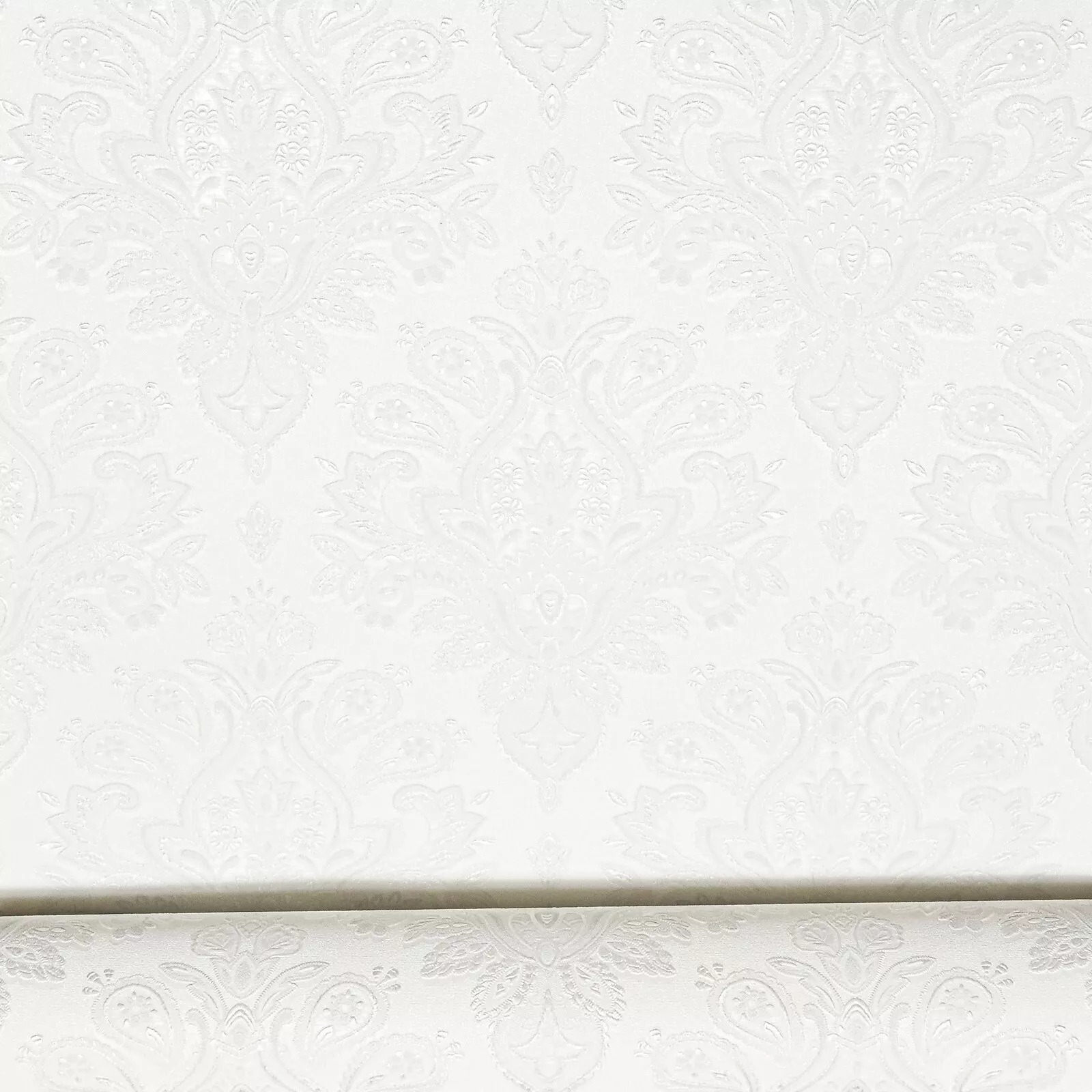 Plain Off White Damask patterned Textured Slightly Imperfect Wallpaper - Image 6