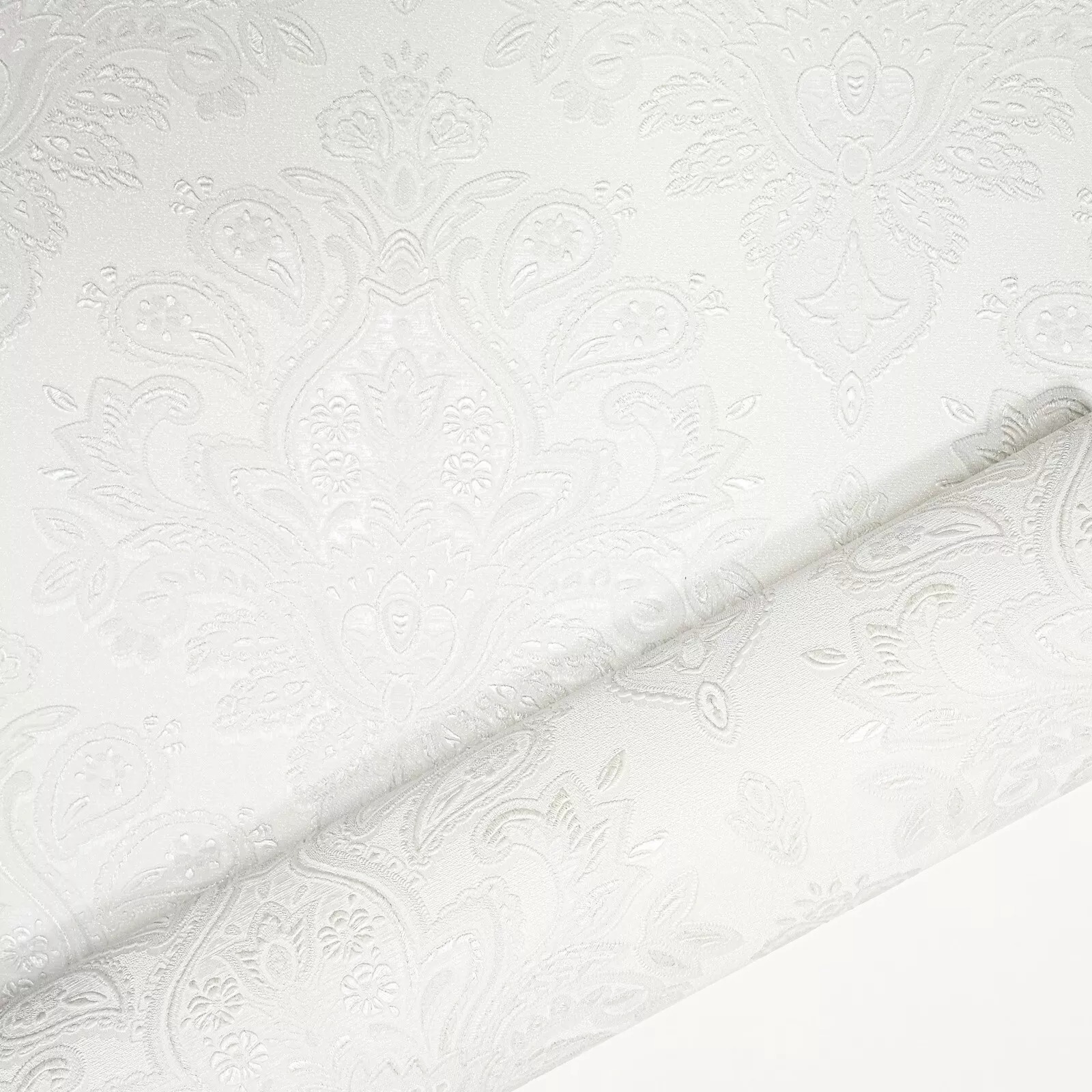 Plain Off White Damask patterned Textured Slightly Imperfect Wallpaper - Image 8