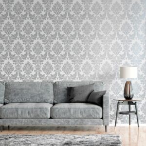 Silver Grey Damask Vintage Wallpaper