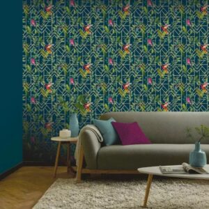 Tropical Navy & Gold Wallpaper