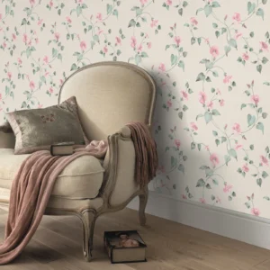 Pink Green Cream Floral Smooth Finish Wallpaper