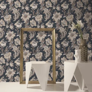 Navy Blue Floral Smooth Wallpaper
