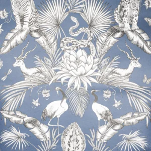 Navy Blue Tropical Birds Snakes