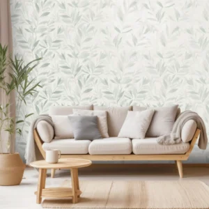 Sage Green Floral Leaf Metallic Wallpaper