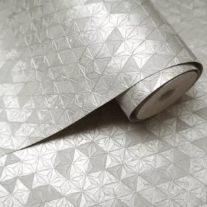 Grey Silver Metallic Geometric Wallpaper