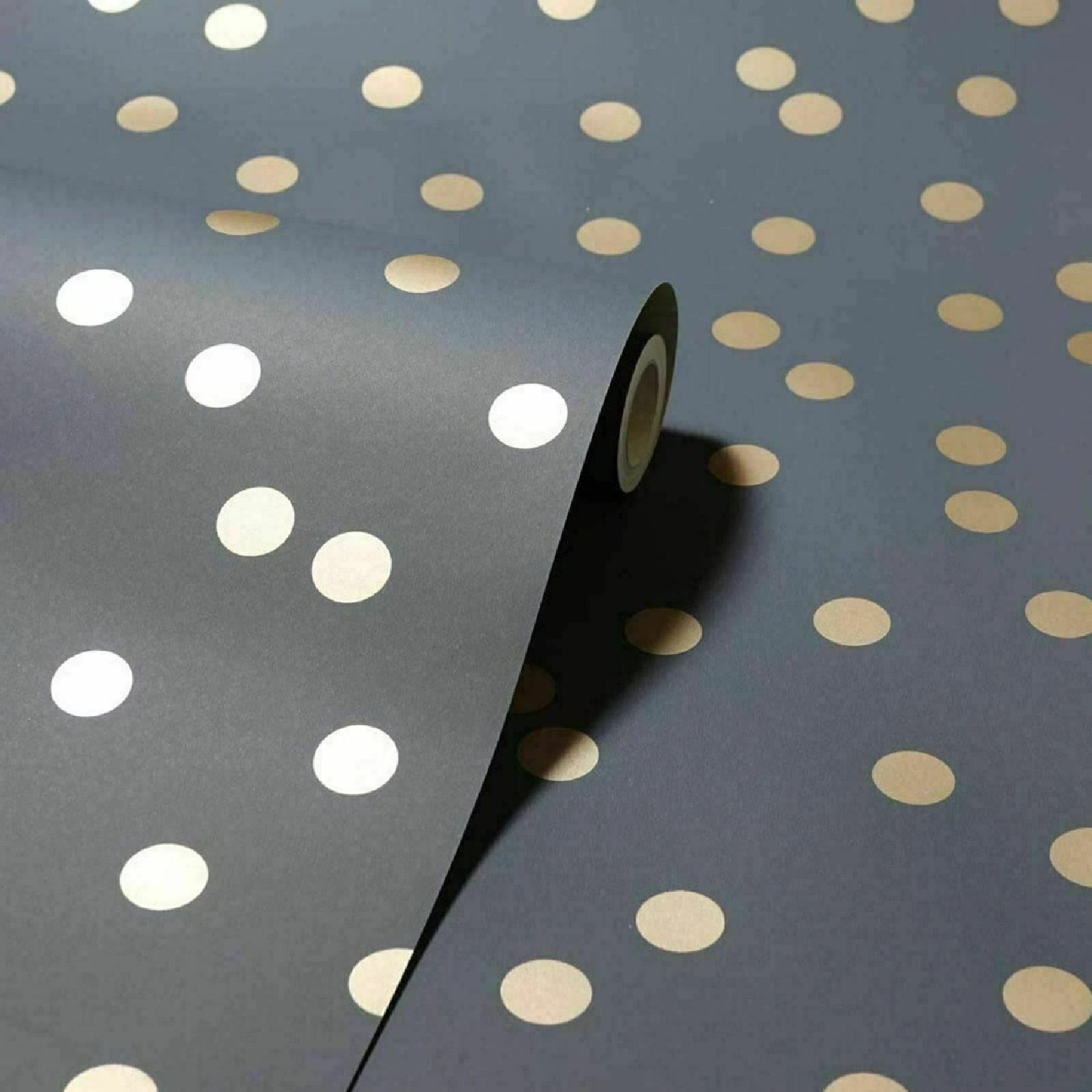 Metallic Gold Dots on Charcoal Wallpaper - Image 2