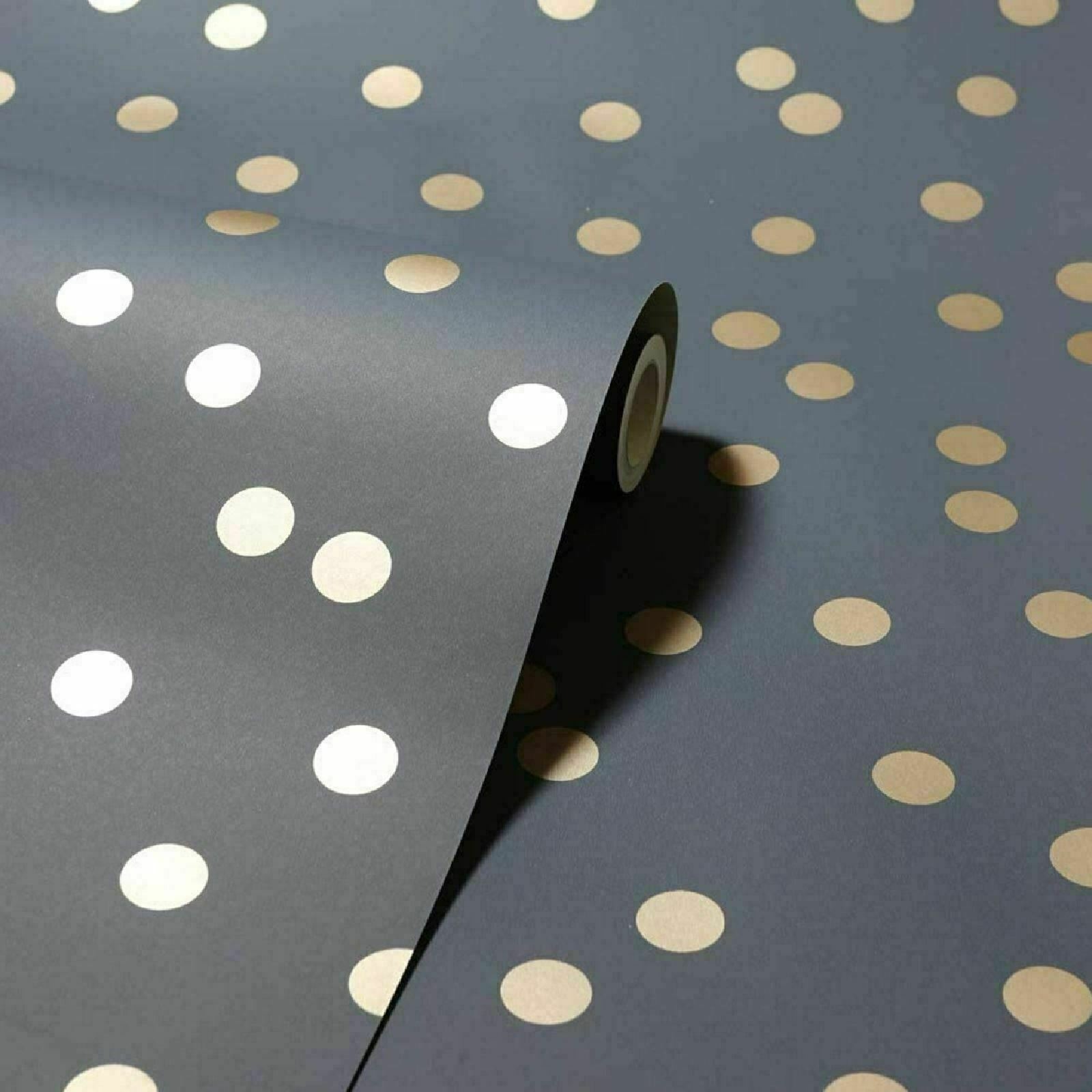 Metallic Gold Dots on Charcoal Wallpaper - Image 4