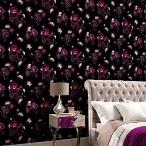 Euphoria Pink Purple Roses Floral Plum Flower 3D Feature Wallpaper