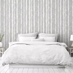 Grey White Trees Smooth Finish Wallpaper
