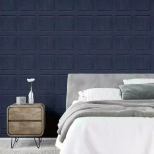 Navy Blue Washed Wood Panelling Effect Wallpaper