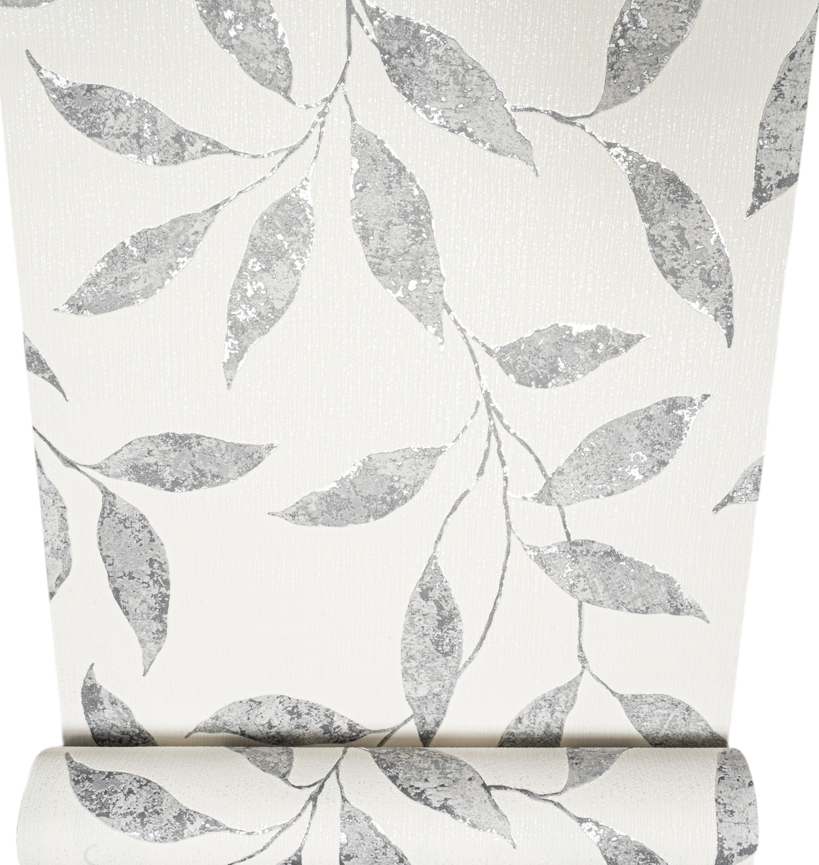 White Silver Metallic Floral Shimmer Textured Wallpaper - Wallpaper Decor