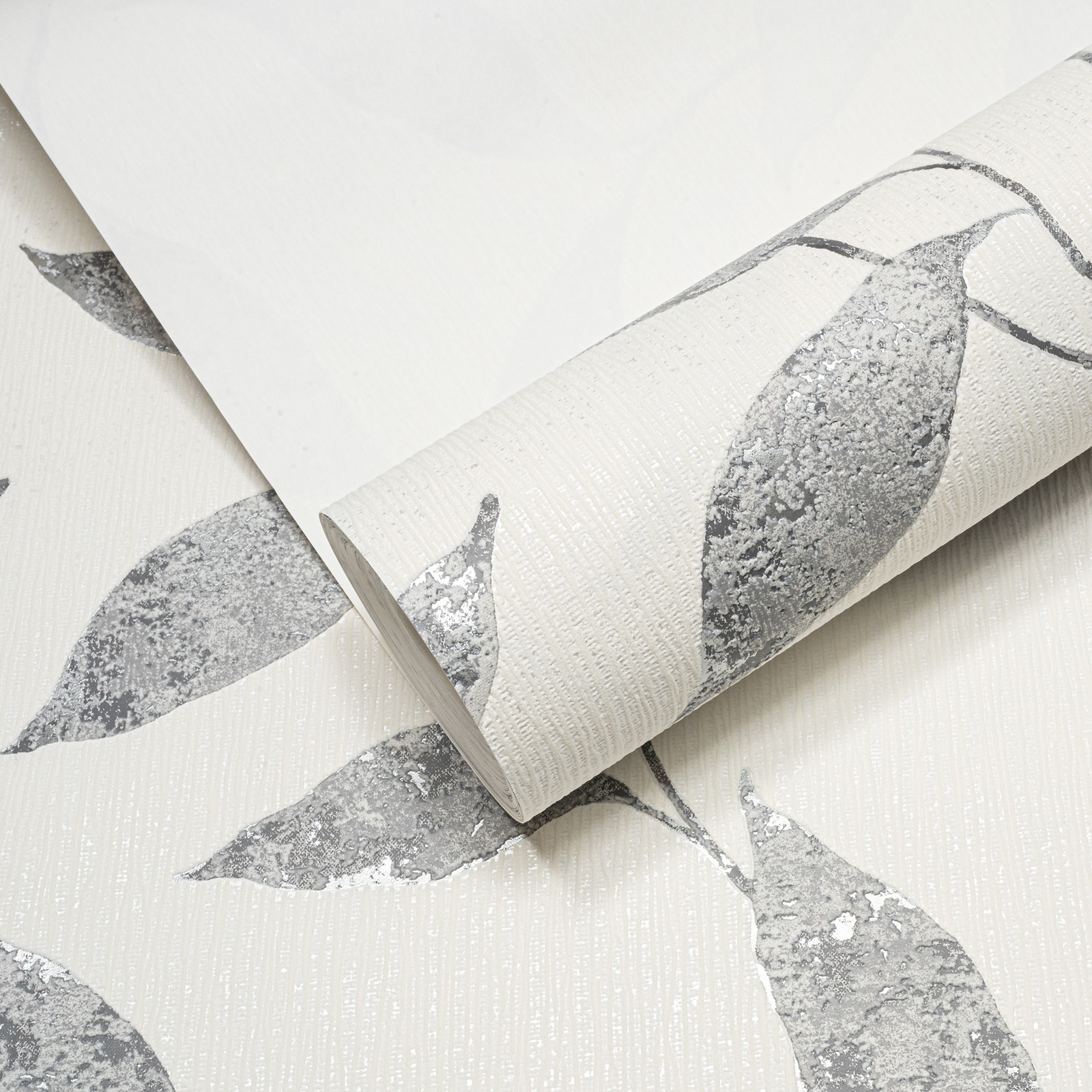 White Silver Metallic Floral Shimmer Textured Wallpaper - Wallpaper Decor