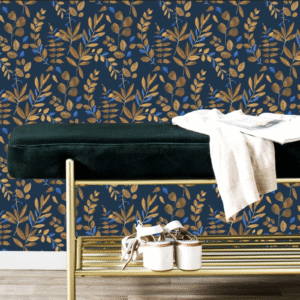 Navy Blue Leaf Wallpaper